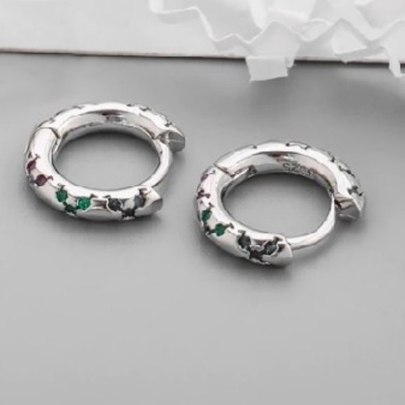 NEW Sterling SILVER multi-color Hoop 12mm Earrings - Picture 2 of 3